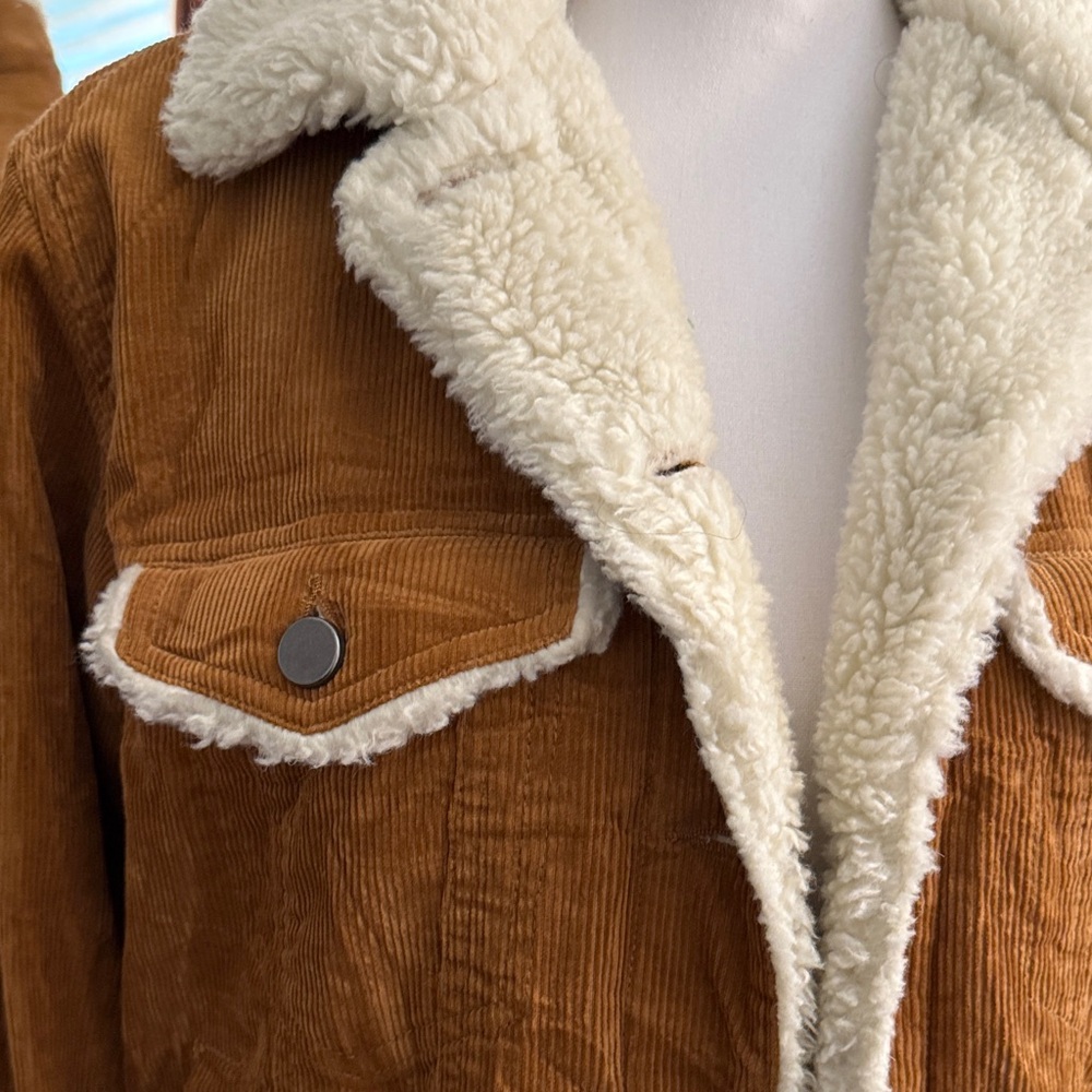 ASOS Denim Corduroy Sherpa Jacket -Brown - Size US 6 - Picture 5 of 16